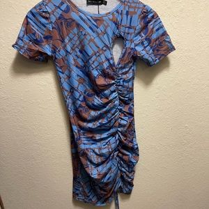 Blue marble ruched dress
